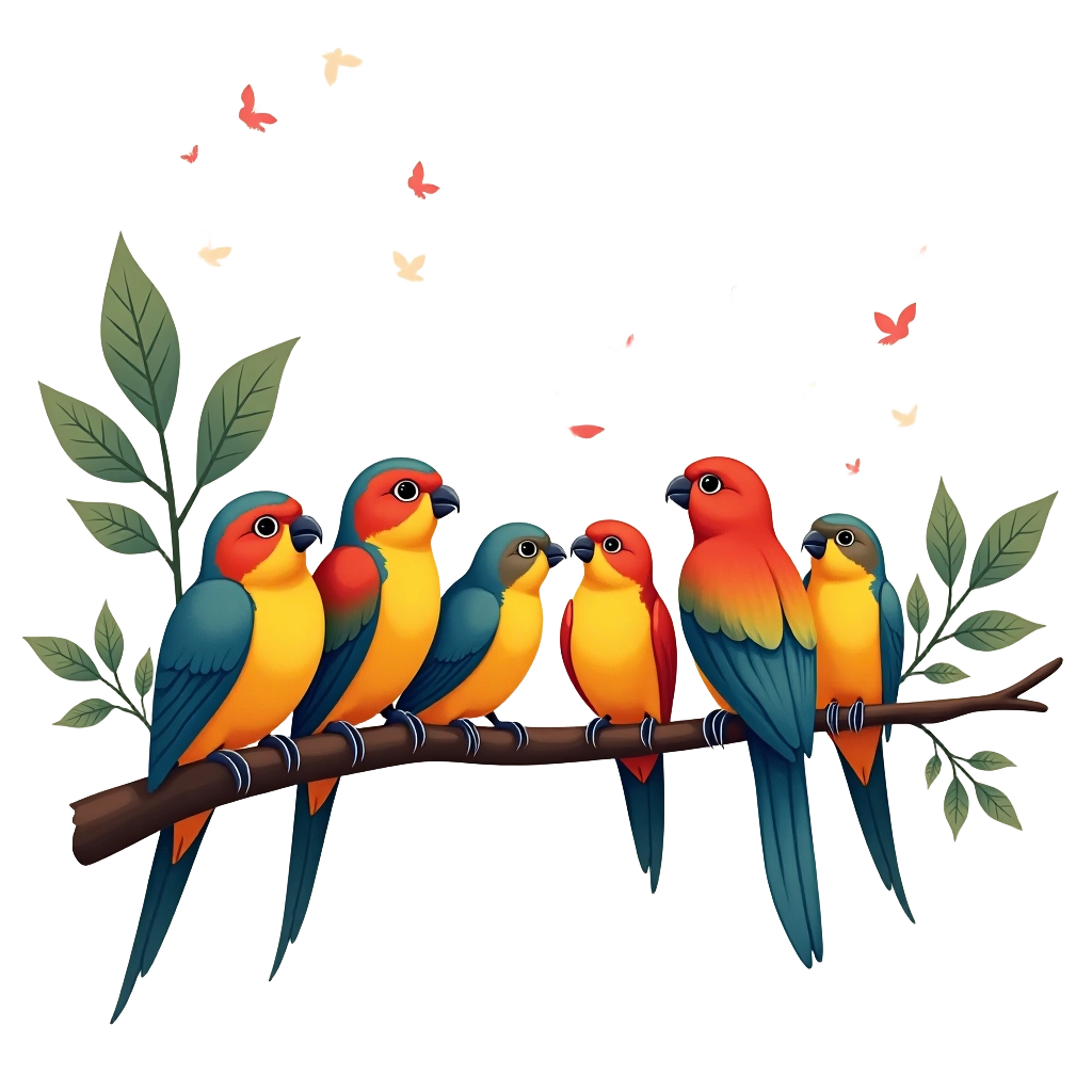 Colorful Parrots on a Branch